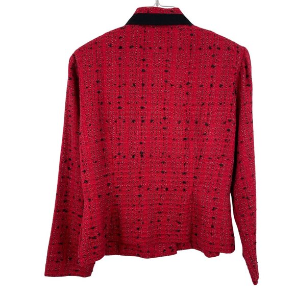 Sheri Martin Womens Size 12P Red Textured Blazer Black Collar & Button Front - Picture 2 of 8